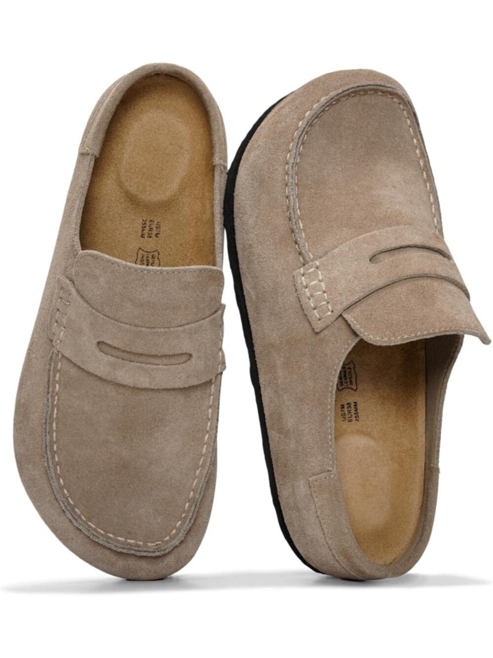 Women's Light Beige Leather Closed Toe Pull On Fall Moccasin Clogs Loafer Shoe